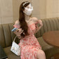 Tea break French seaside vacation chiffon floral dress 2025 new waist slit irregular long skirt R0104