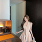 Pink V-neck sleeveless vest dress gentle temperament waist A-line short skirt R0844