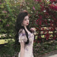 Purple V-neck floral one-shoulder dress gentle temperament waist A-line long skirt R0776