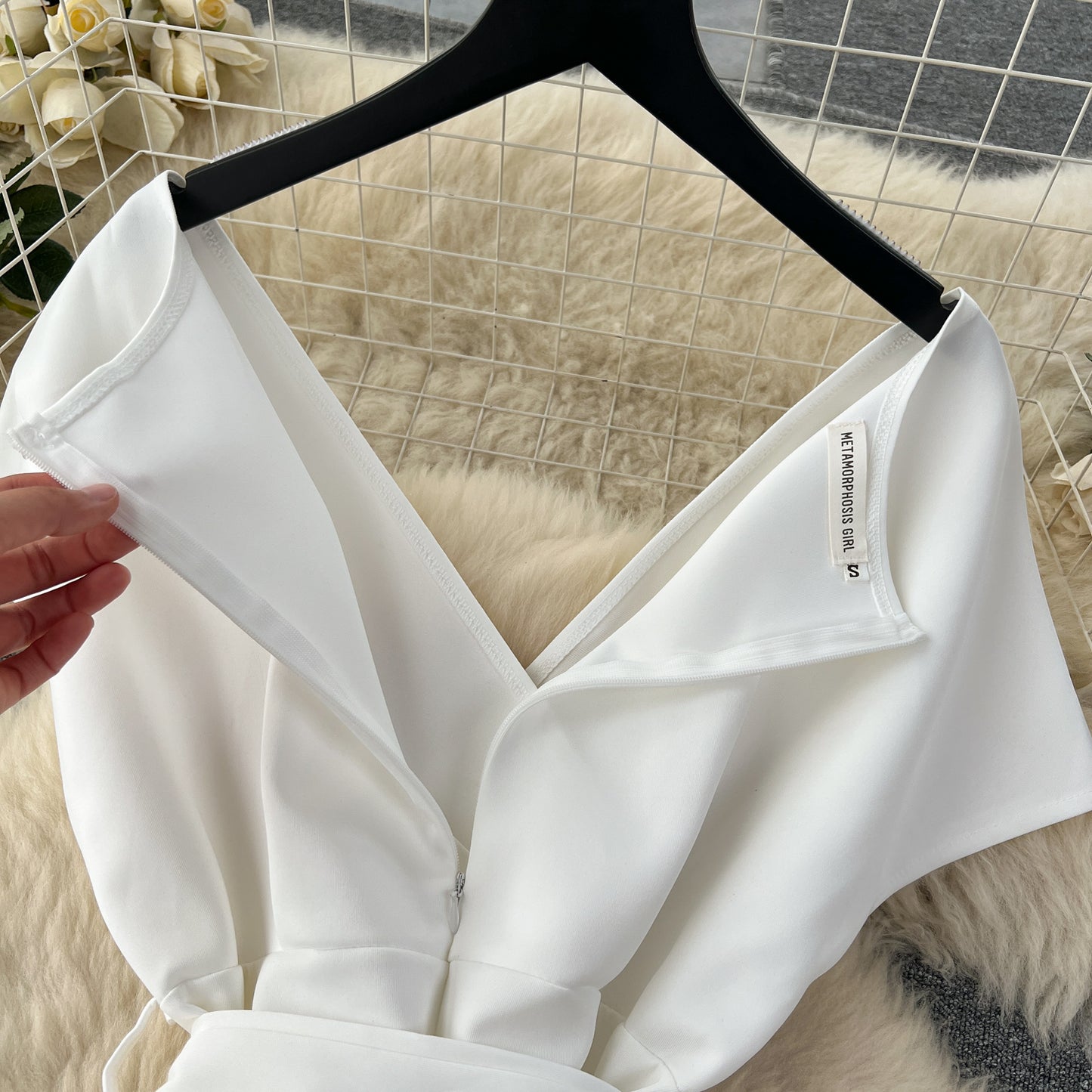 High-end banquet party dress summer bow tie waist design niche chic dress R2163