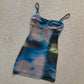 High elastic mesh printed suspender dress summer vacation short skirt hip sexy R3029
