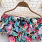Floral jumpsuit summer ruffled one-shoulder slimming off-shoulder waist wide-leg shorts R2308