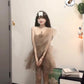 Temperament oblique shoulder dress 2025 new gentle style waist A-line short skirt R0537