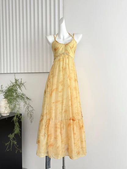 French style gradient suspender dress seaside holiday style long skirt R2104