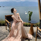 Gentle temperament V-neck halter dress unique waist A-line beach dress R0576