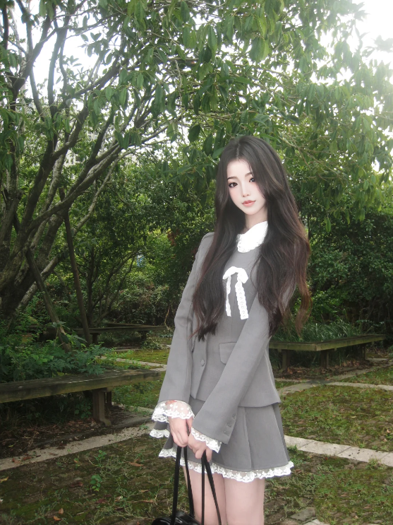 French gentle college style dress suit skirt fake two-piece suit jacket skirt R1651