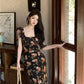Temperament high-end retro floral dress super beautiful long skirt R0646