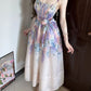 Oil painting floral suspender dress with elegant waist and beautiful small skirt R0597