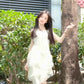 Irregular white suspender dress gentle temperament beautiful summer skirt R0756