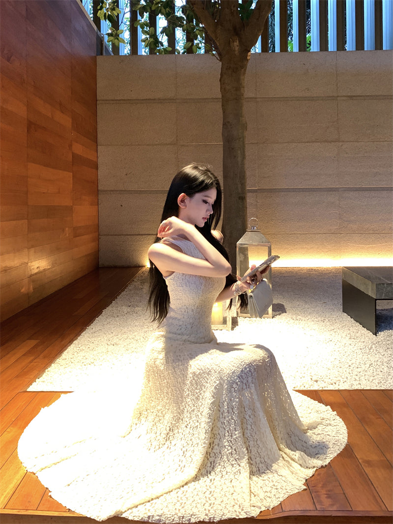 Elegant and decent skirt exquisite lace vest large swing skirt waist dress R0711