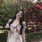 Purple V-neck floral one-shoulder dress gentle temperament waist A-line long skirt R0776