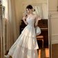 Beautiful little skirt lace splicing cake sling long dress R0778