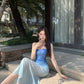 Blue gradient tube top dress 2025 new waist slim fit hip skirt R0563