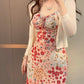 Tea break French floral sling dress, beautiful waist slim fit hip long dress R0567
