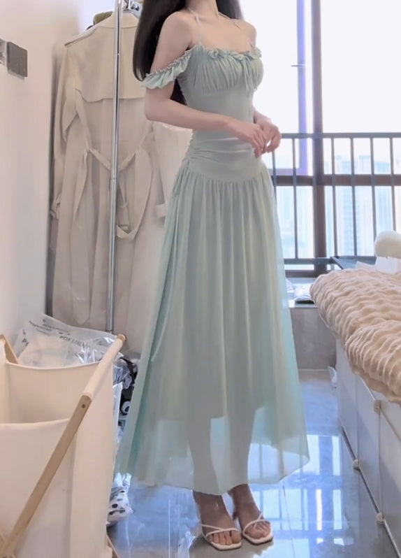 Mint green halter dress with waist and beautiful small skirt R0569