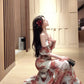 Retro tube top floral dress beautiful waist slim hip skirt R0573