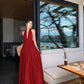 Gentle temperament V-neck halter dress unique waist A-line beach dress R0576