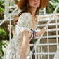 French design pastoral style printed slim fishbone corset dress R5105