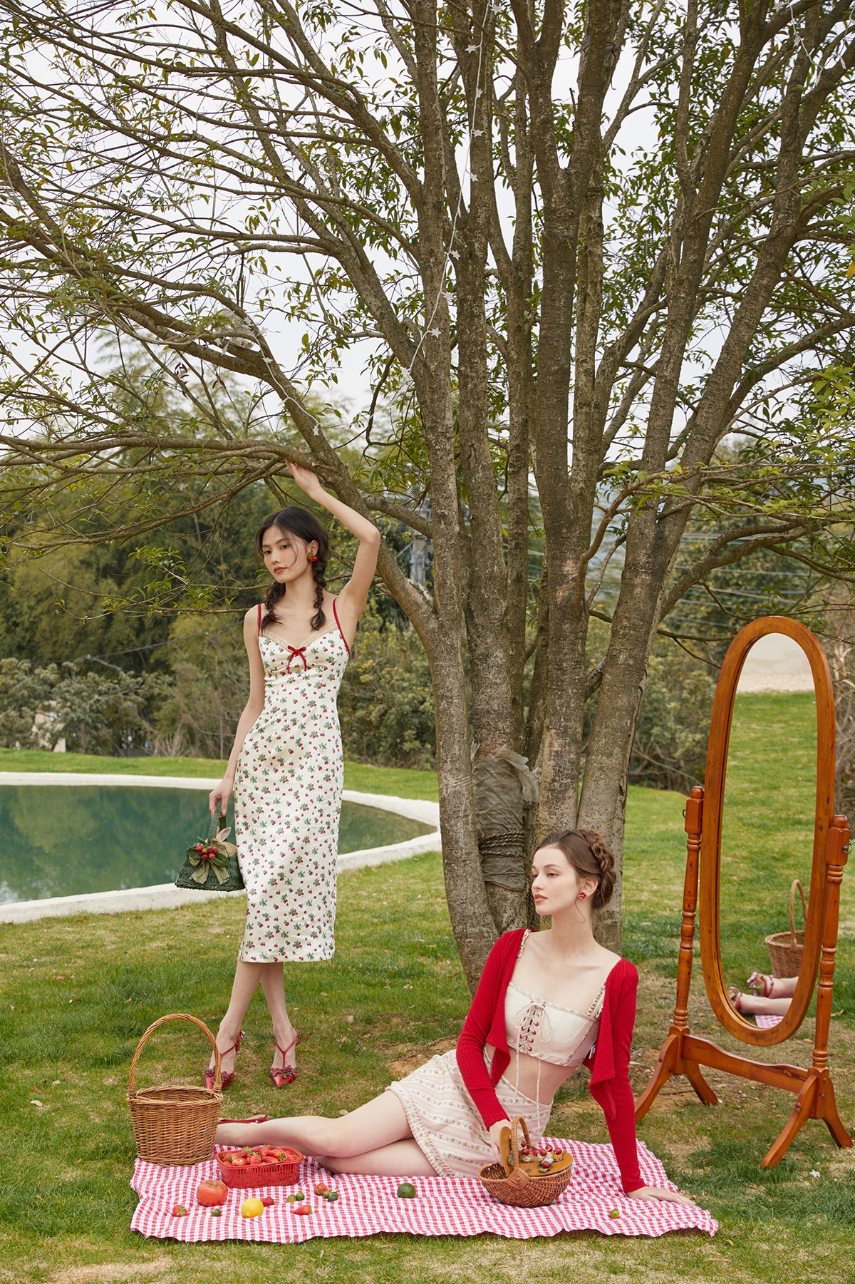 French Retro Countryside Print Slip Dress R5109