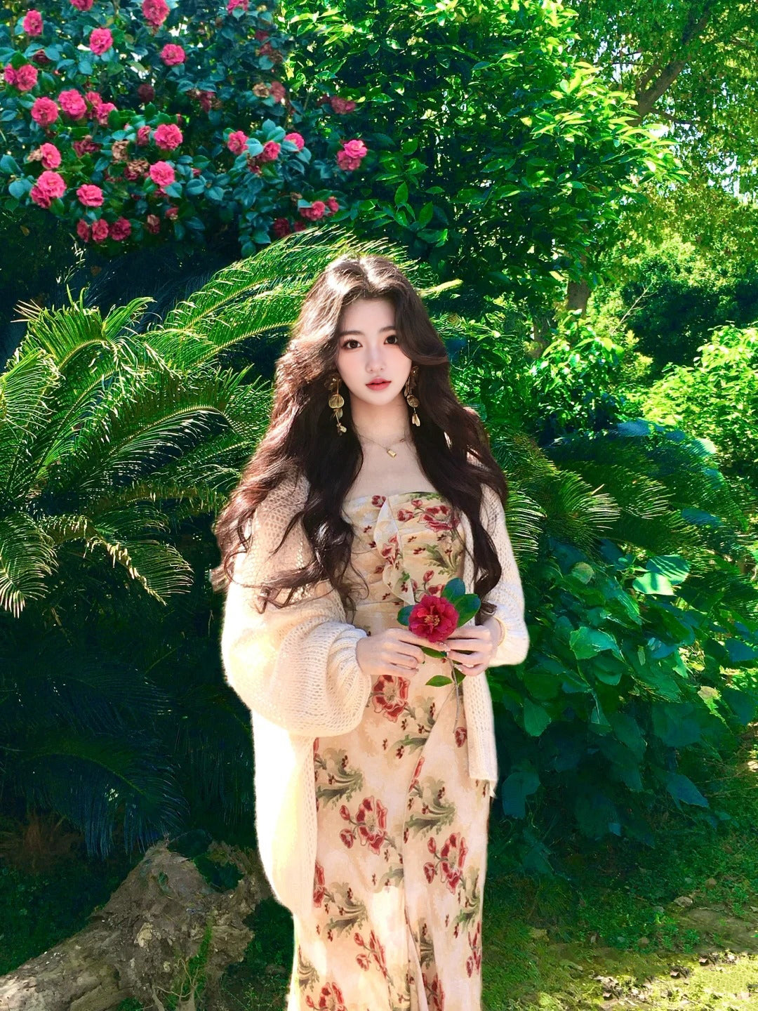 Tea break French floral dress gentle temperament beautiful hip long skirt R0636