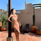 Beach dress for vacation, slim and sexy, backless, halter neck, high slit dress R1612
