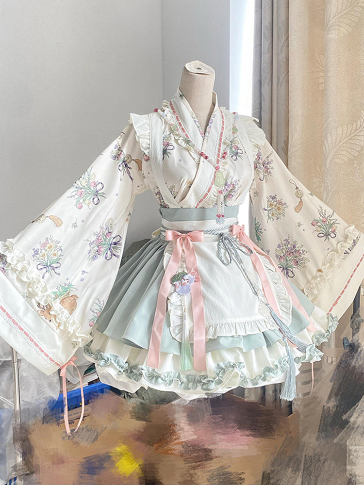 Date battle suit Chinese style lolita big sleeves cross collar big skirt suit R1663