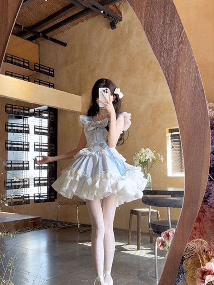 Wear pure desire design blue bow OP dress lolita puffy princess dress R1664