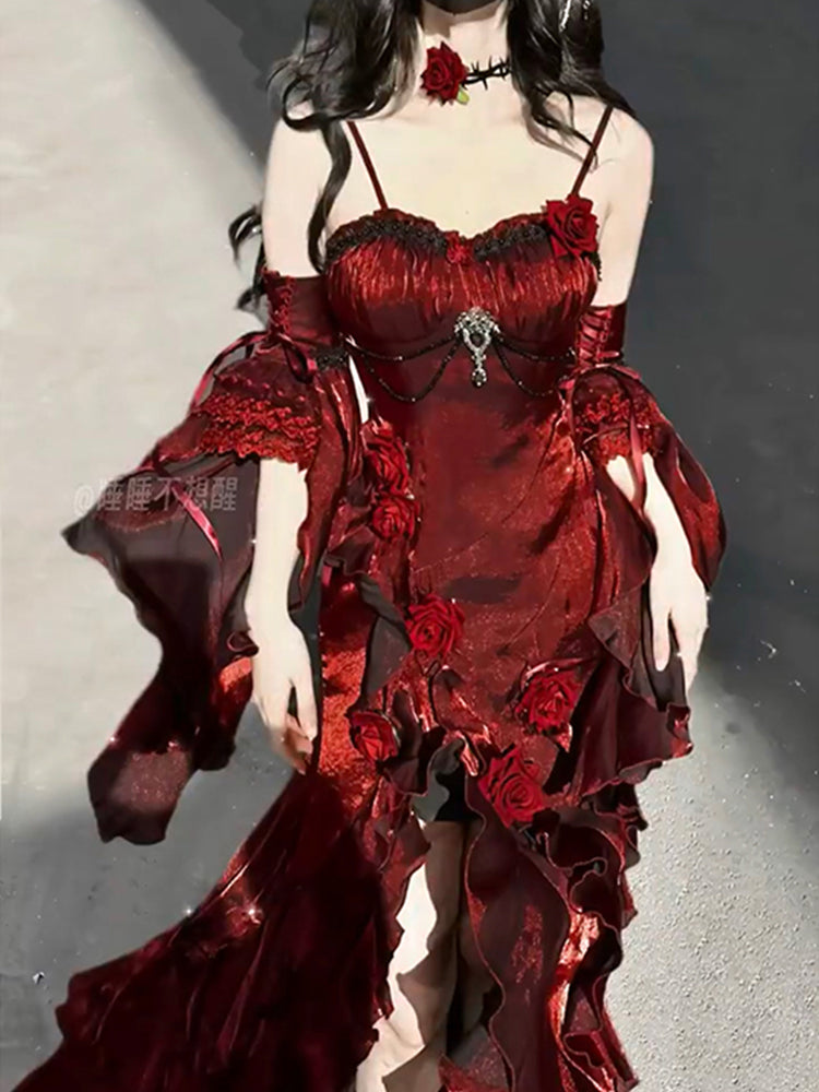 Red rose dress lolita fishtail skirt Lolita elegant goddess royal sister R1662