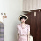 Wear a gentle and elegant pink polka dot long-sleeved shirt and skirt two-piece suit R0897