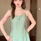 Green suspender dress holiday waist a-line short skirt beautiful skirt R0899