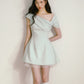 Mint green one-shoulder dress Qianjinfeng niche design unique beautiful waist skirt R5128