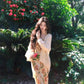 Tea break French floral dress gentle temperament beautiful hip long skirt R0636