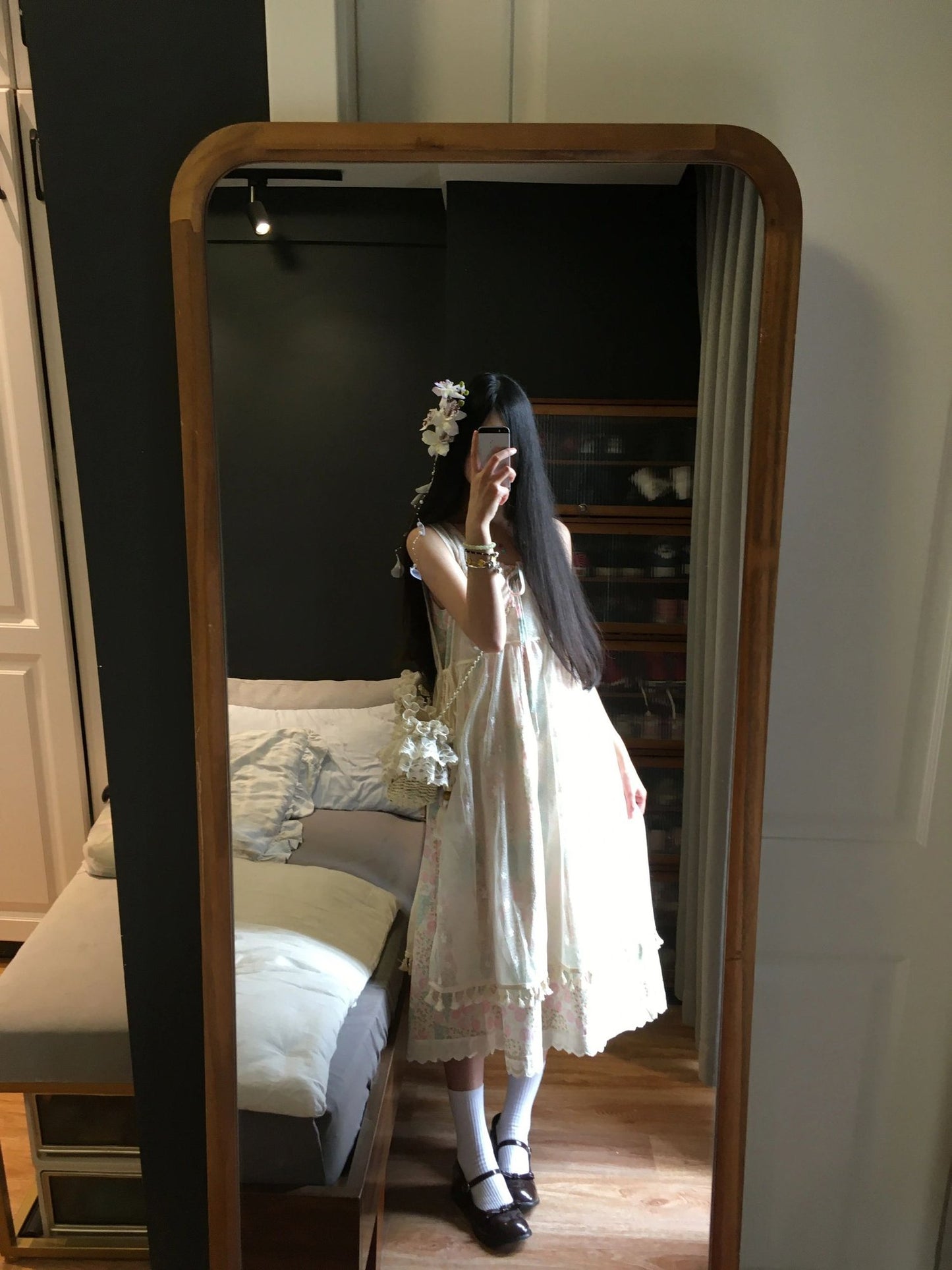 Gentle style floral suspender dress unique loose beautiful small skirt R0634