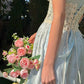 French pastoral fresh baby blue long short-sleeved lace dress R5113