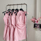 Halter Neck Off Shoulder Pink Plaid Sleeveless Dress Irregular Bow Design Skirt R1979