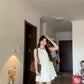 Gentle style white vest dress for women irregular beautiful waist bud skirt R0825