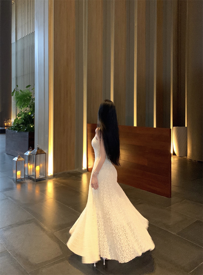 Elegant and decent skirt exquisite lace vest large swing skirt waist dress R0711