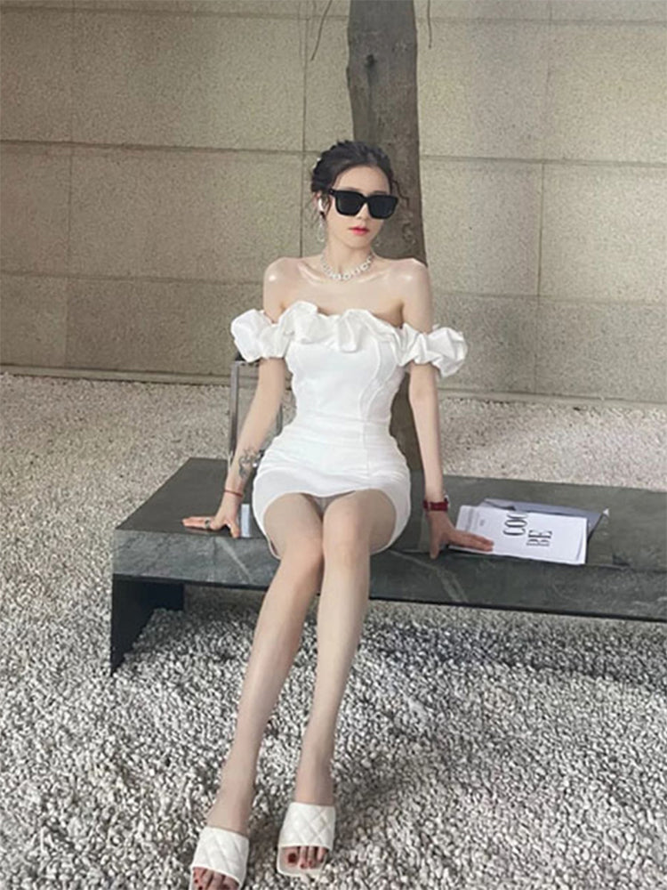 Birthday dress high-end party dress high-end niche one-shoulder tube top dress R1777