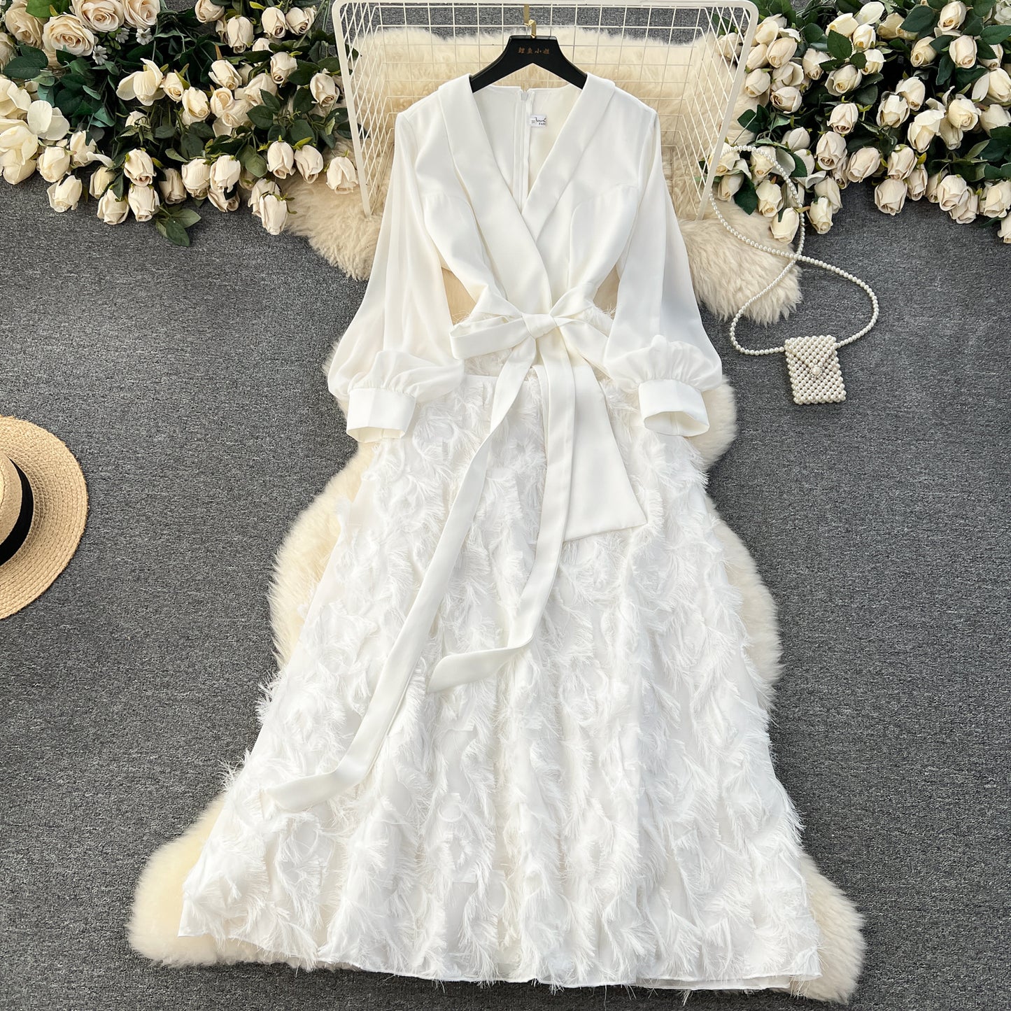High-end dress 2025 new French splicing fake two-piece temperament long dress R2153