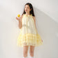 Bright yellow lace-up sleeveless dress, loose multi-layered ruffled cake skirt R5170
