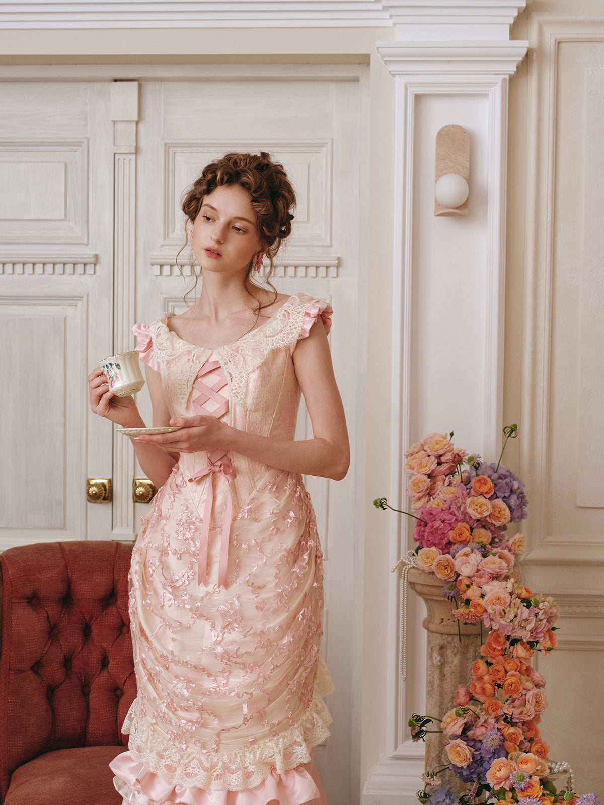 French palace style design niche heavy fishbone dress homecoming dress R5159