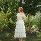 French-style waist white long dress puff sleeve cake dress homecoming dress R5157