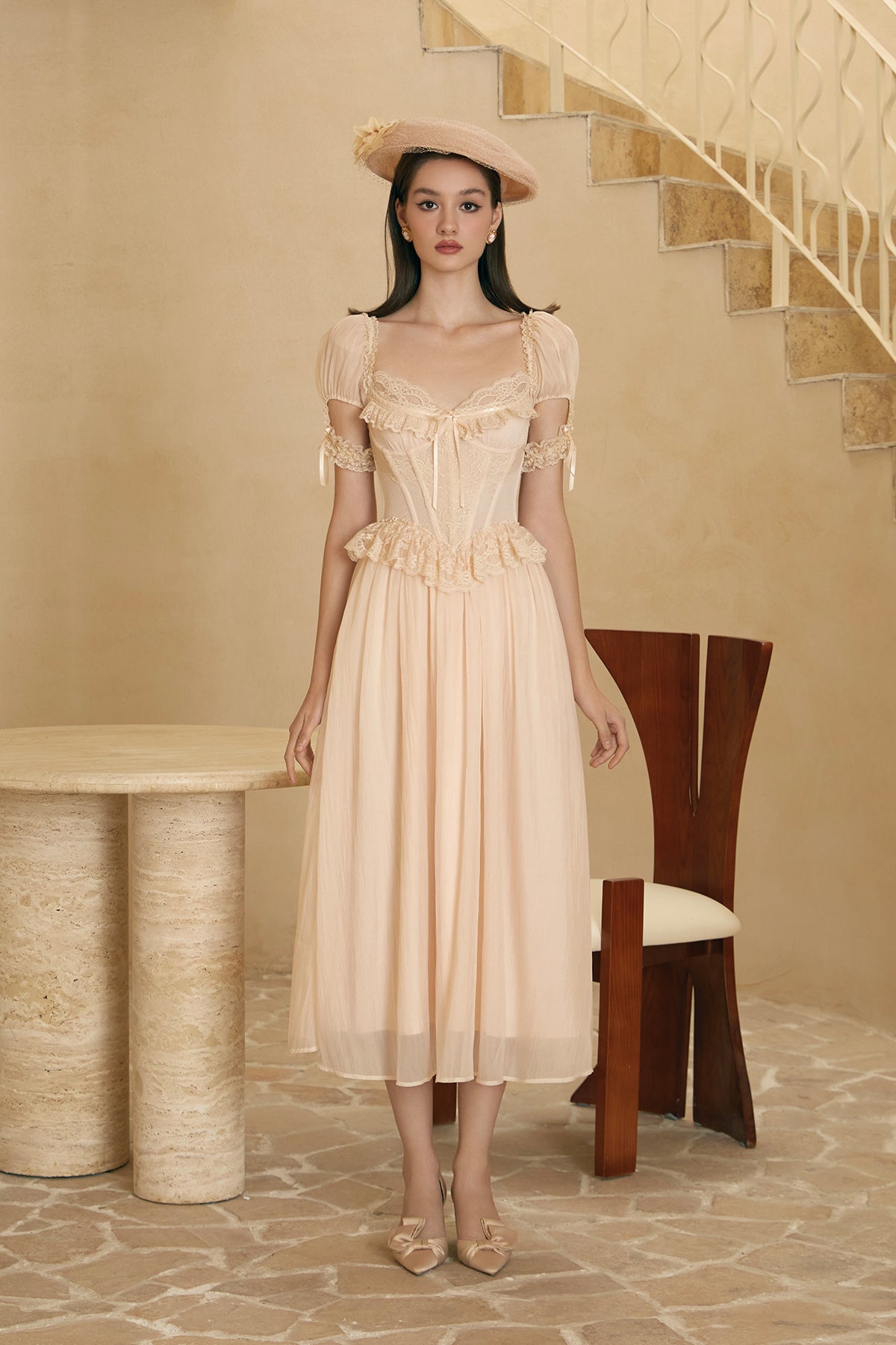 French champagne high-end lace niche fishbone corset dress homecoming dress R5156