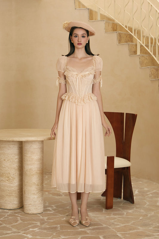 French champagne high-end lace niche fishbone corset dress homecoming dress R5156