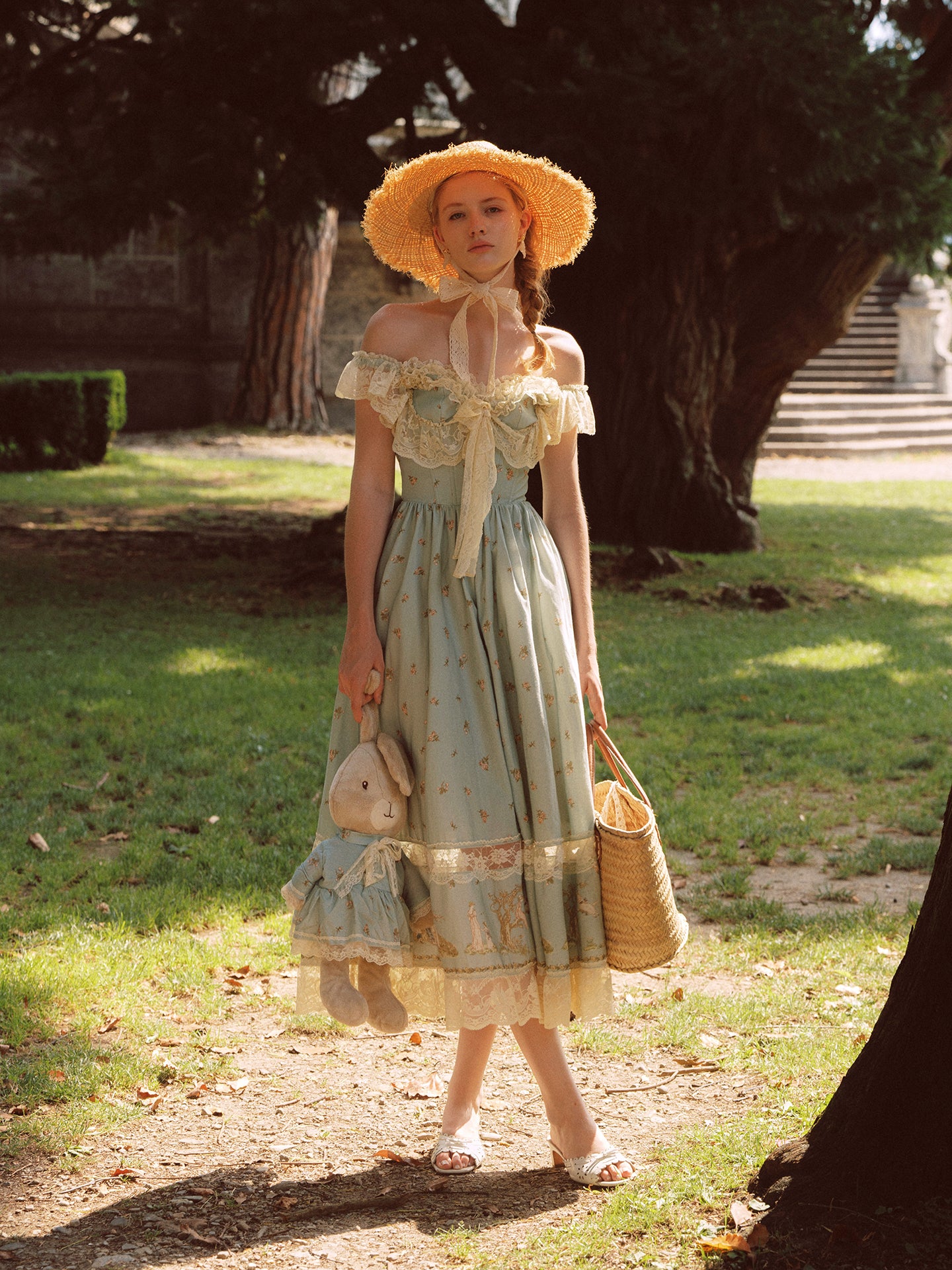 French pastoral style heavy embroidery lace splicing suspender long dress homecoming dress R5145