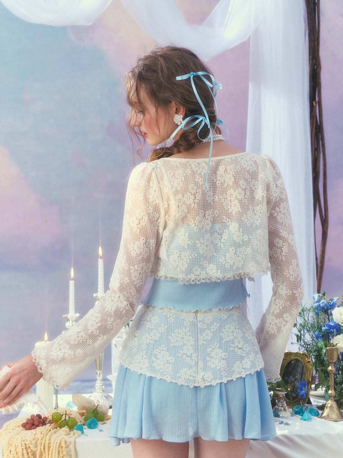 French fresh and sweet design suspender skirt cardigan three-piece homecoming dress R5164