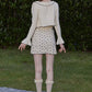 French Girl Knitted Cardigan Floral Stretch Ruffled Suspender Dress Set Homecoming Dress R5161