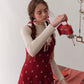 French girl playful bow red waist dress atmosphere homecoming dress R5147