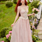 French pink fairy dress design long short-sleeved fishbone dress homecoming dress R5158