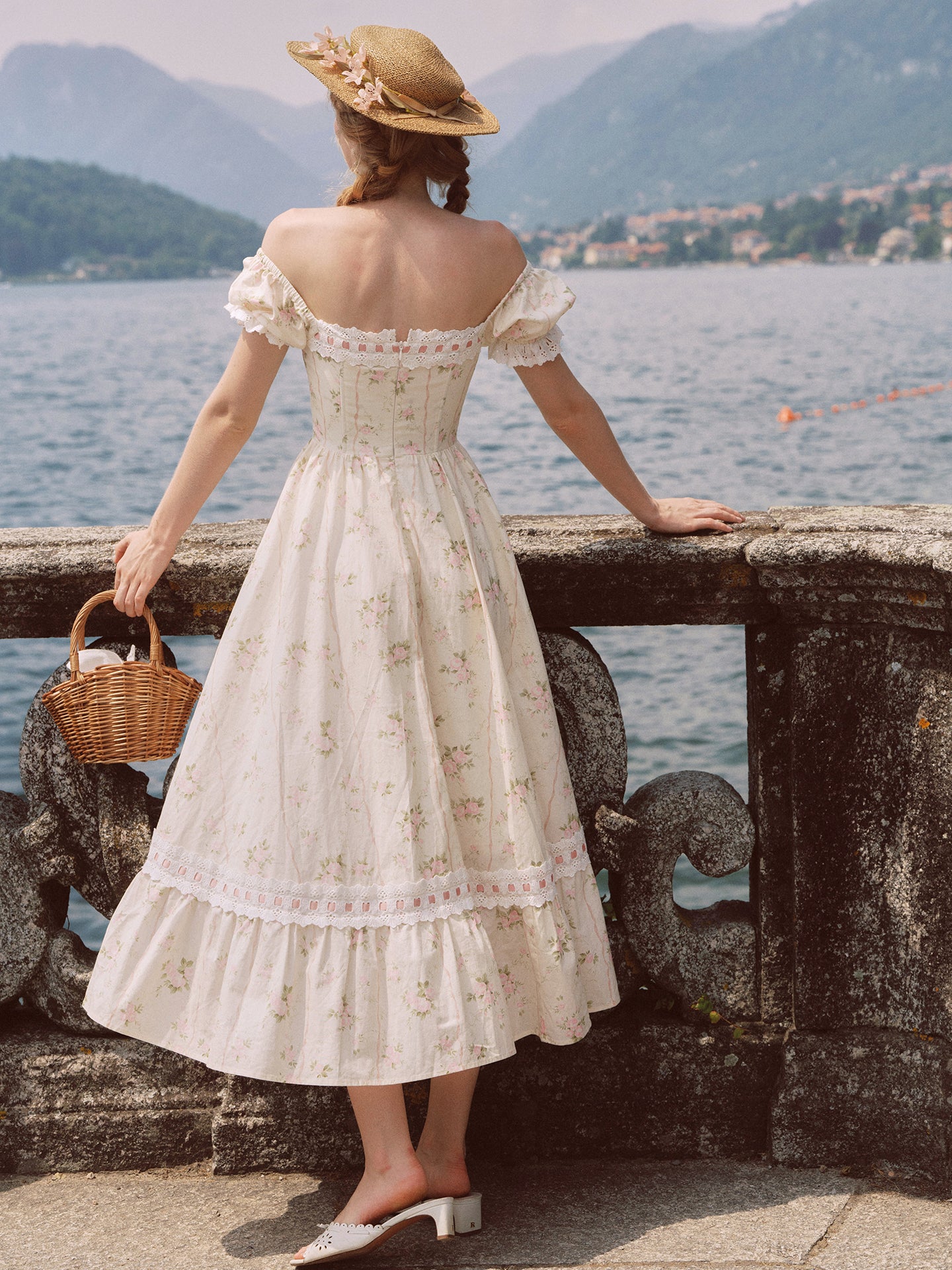 French design pastoral style printed slim fishbone corset dress homecoming dress R5163